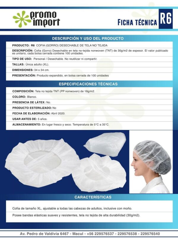Set de 100 Cofias (Gorros) Desechables 30g/m2 - Imagen 6