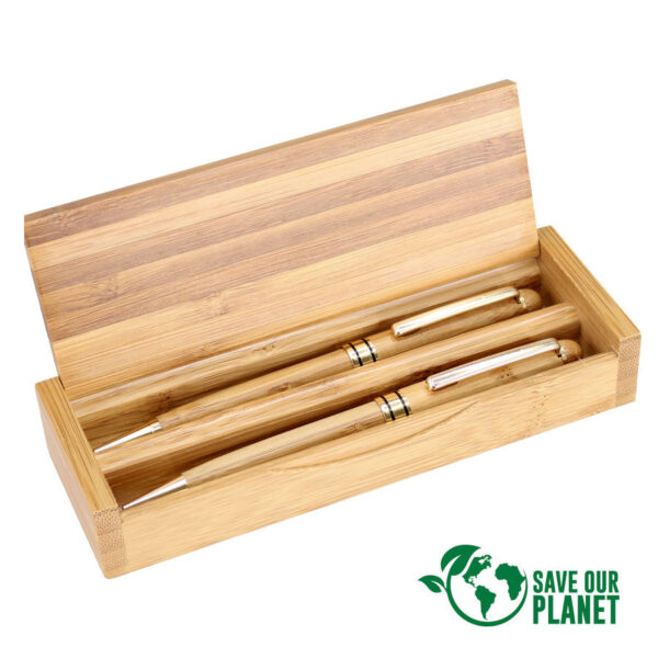 Set de Escritura de Bamboo, detalle - Bolígrafos Ecológicos | MerchLAB