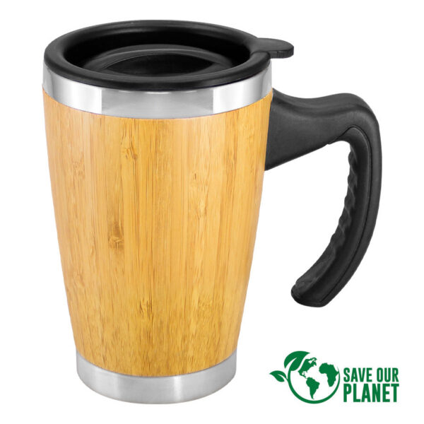 Mug de Bamboo con Asa Plástica 400cc, detalle - Tazones, Termos y Mugs | MerchLAB