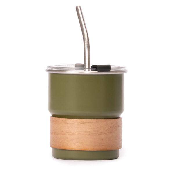 Vaso Térmico metálico "CAMP" 300cc. con Bombilla y Grip de Madera., detalle - Vasos | MerchLAB