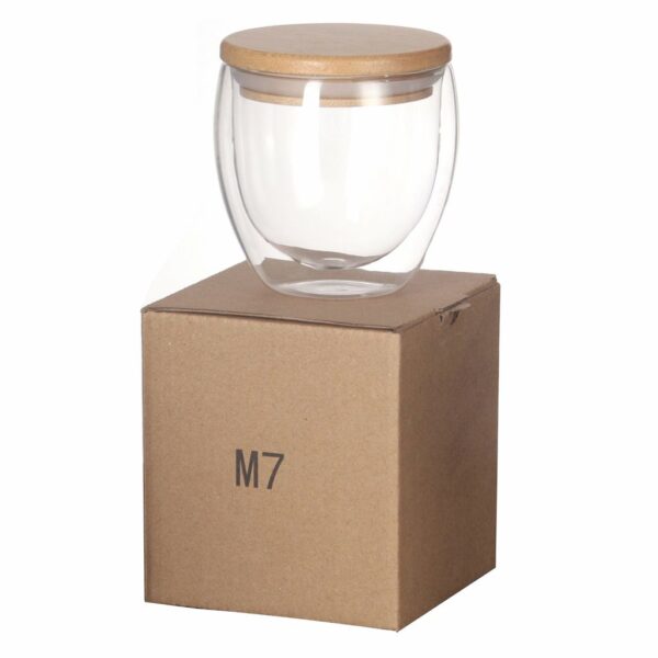 Vaso de vidrio doble pared con tapa de bamboo M7, foto 4 - Vasos | MerchLAB