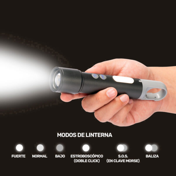 USB Linterna Táctica y lámpara recargable "HOOK" 15-en-1 - Imagen 6