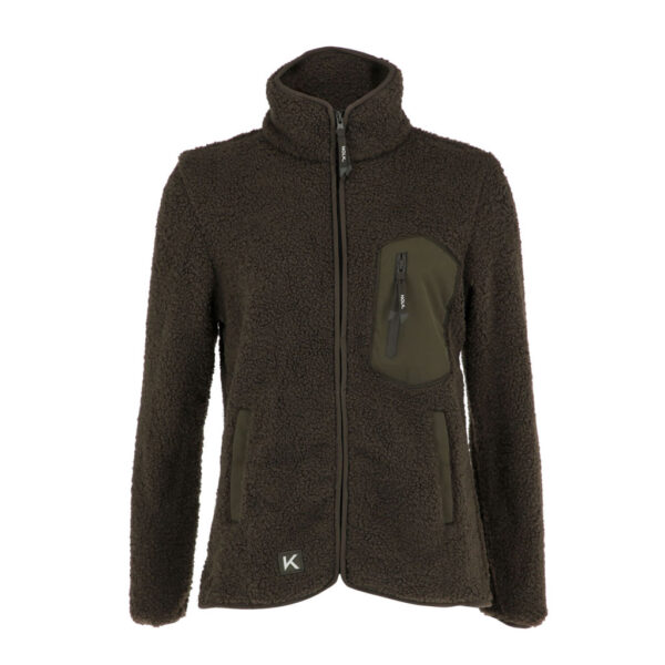 Chaqueta Rysy Verde Oliva Mujer, detalle - Micropolar | MerchLAB