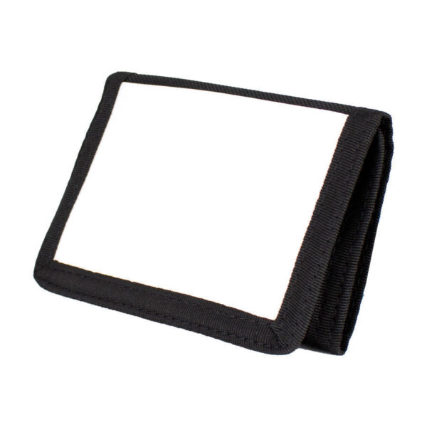 Billetera de tela negra, para Sublimación, detalle - Accesorios | MerchLAB