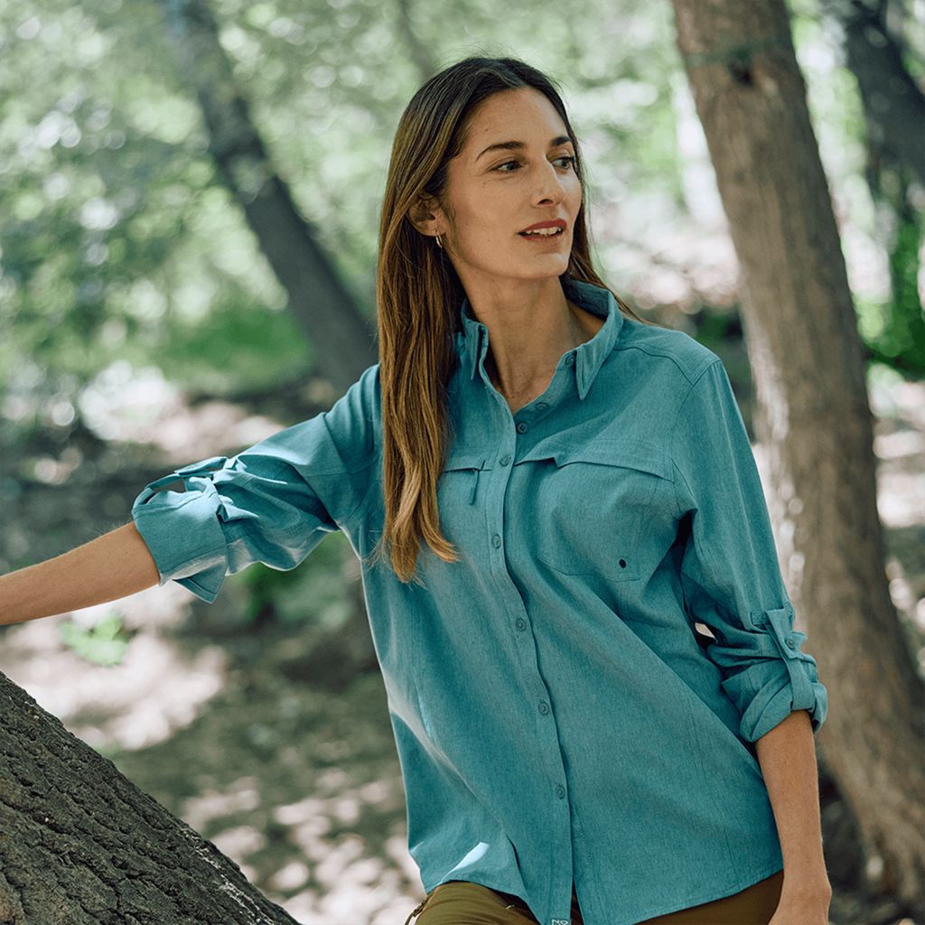 Blusa Creta Gris Melange Mujer 2 Blusa Creta Gris Melange Mujer, vista 2 - Camisas y Blusas | MerchLAB