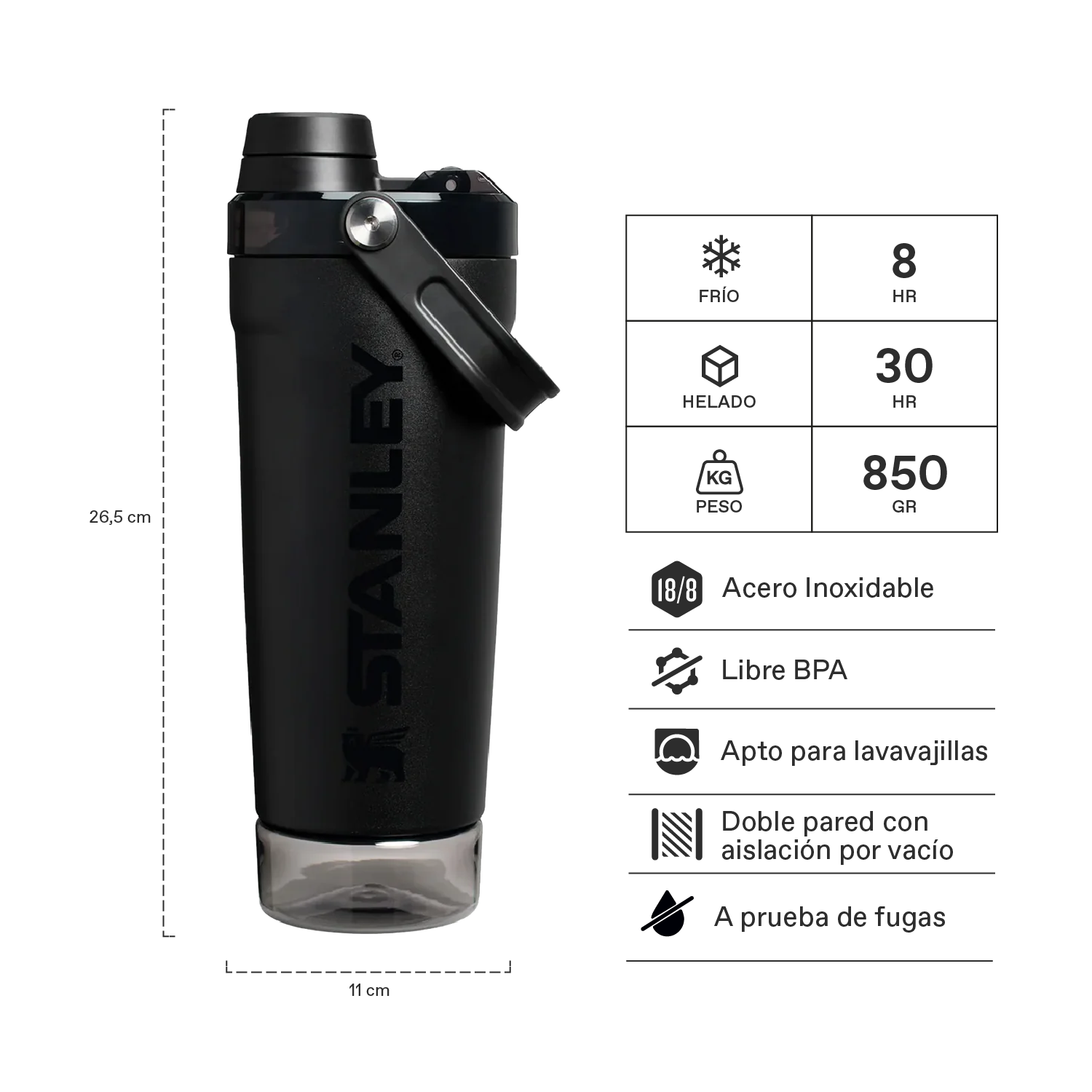Vitalize Shaker Black 2.0 | 591 ml 2 Vitalize Shaker Black 2.0 591 ml, vista 2 - Botellas Térmicas | MerchLAB