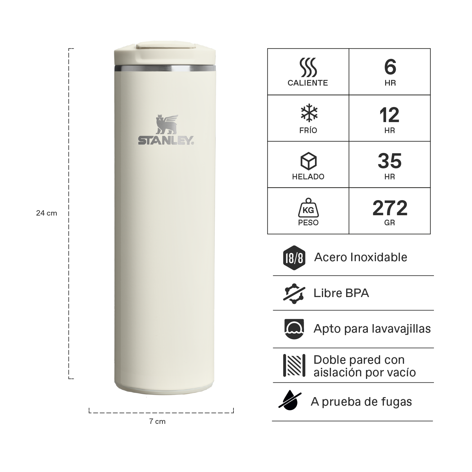 Botella Térmica Flip Top Mug Cream Gloss | 591 ml 2 Botella Térmica Flip Top Mug Cream Gloss 591 ml, vista 2 - Mugs Corporativos | MerchLAB