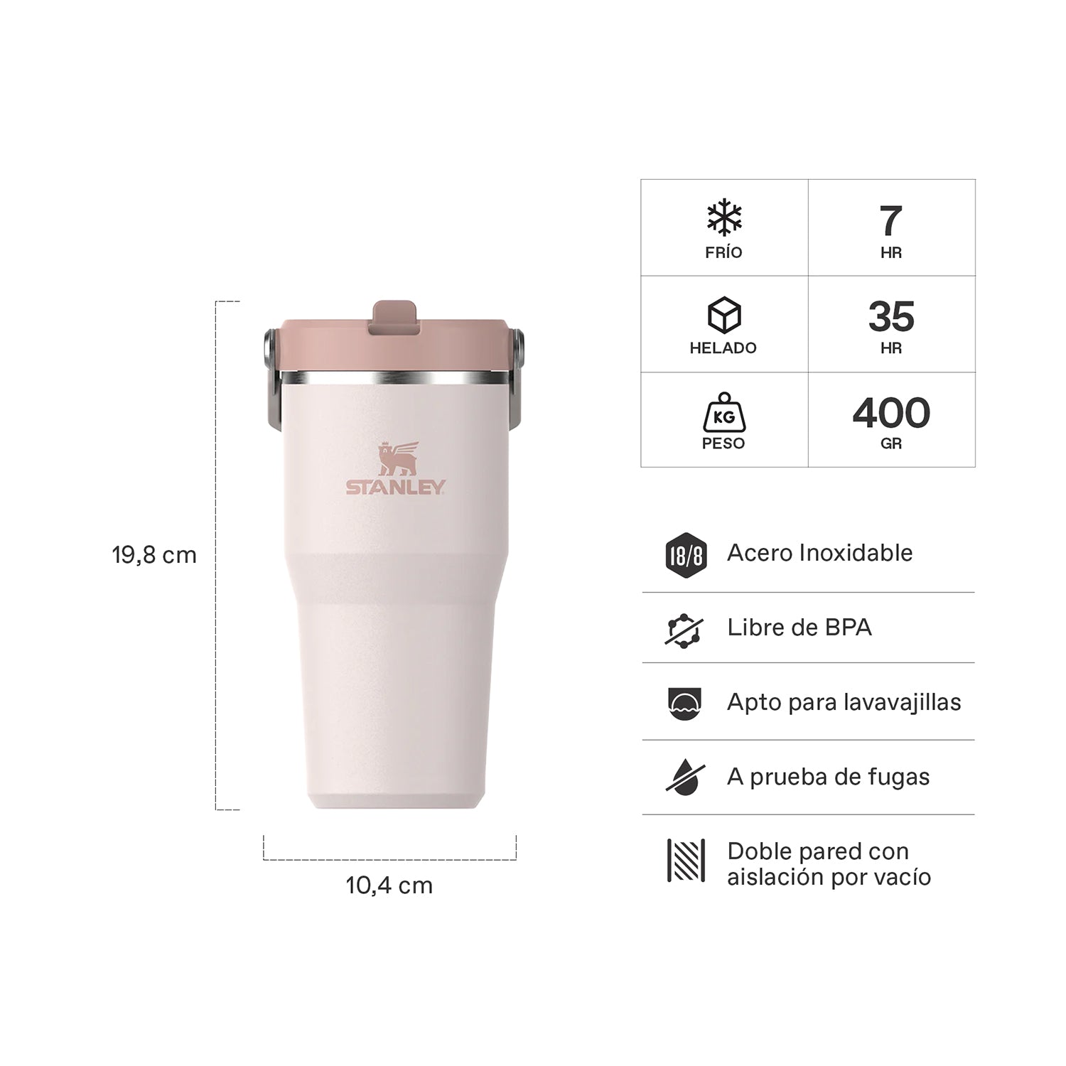 Botella Térmica Flip Straw 2.0 Rose Quartz | 591 ml 2 Botella Térmica Flip Straw 2.0 Rose Quartz 591 ml, vista 2 - Mugs Corporativos | MerchLAB