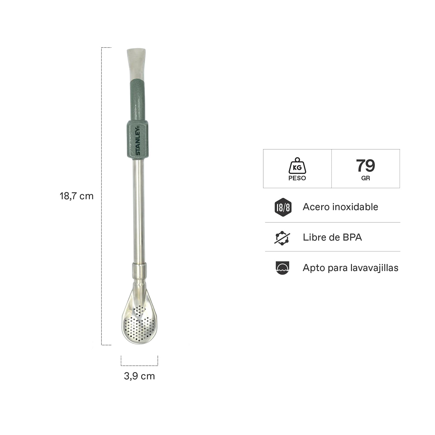 Bombilla para Mate Cuchara Verde 2 Bombilla para Mate Cuchara Verde, vista 2 - Botellas Térmicas | MerchLAB