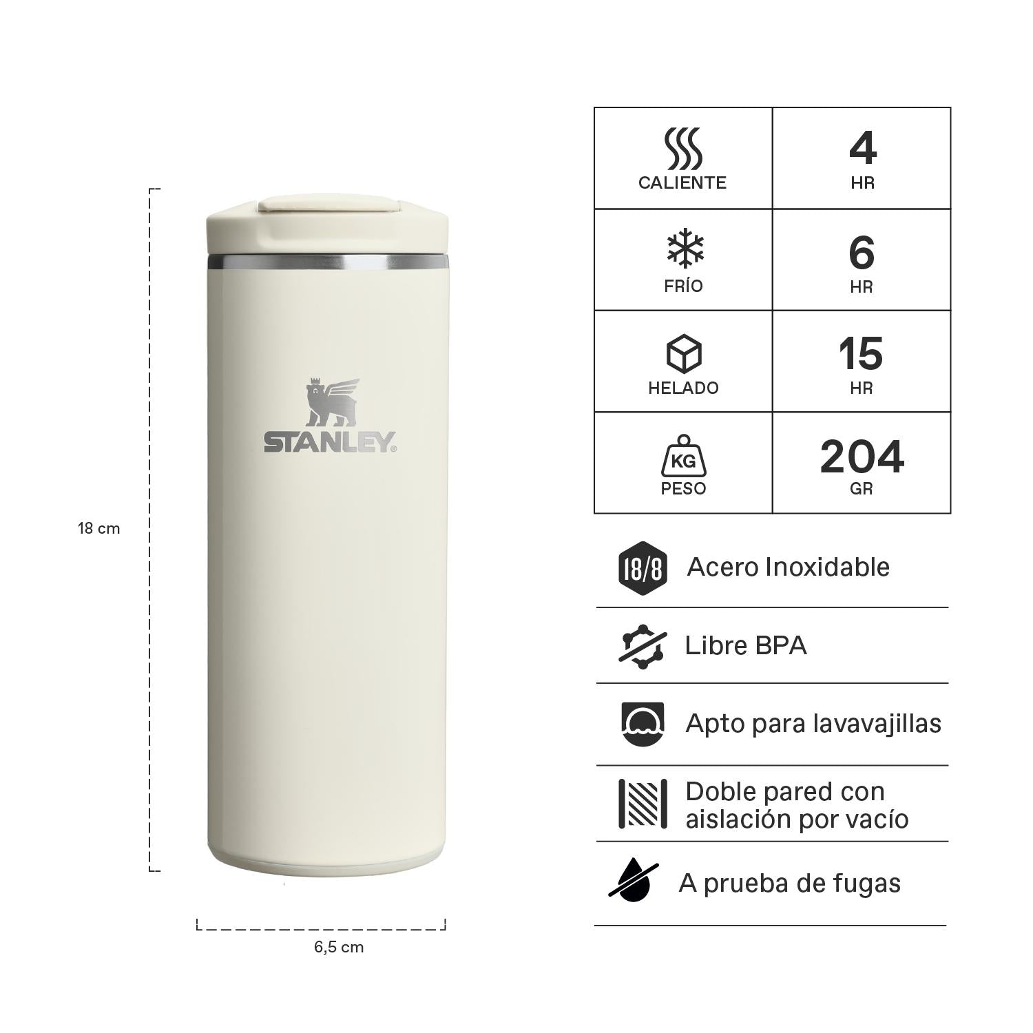 Botella Térmica Flip Top Mug Cream Gloss | 354 ml 2 Botella Térmica Flip Top Mug Cream Gloss 354 ml, vista 2 - Mugs Corporativos | MerchLAB